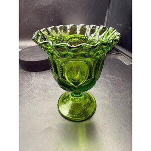 L E Smith Moon N Star Compote Green